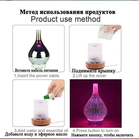 Image of 3D Glass Vase Shape Air Humidifier 7 Color Led Night Light