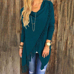 Casual Loose Long Sleeve Knitted Tassel Cloak Cardigan Sweater