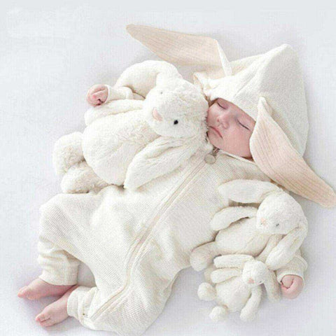 Image of Cutest Baby Warm Bunny Romper Long Ear Hooded Newborn Onesie