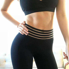 Striped High Waist Pocket Push Up Tummy Control Fitness Leggings