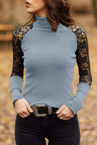 Spring and Autumn Women Knitted Lace Turtleneck Pullover Knitwear Femme Tops