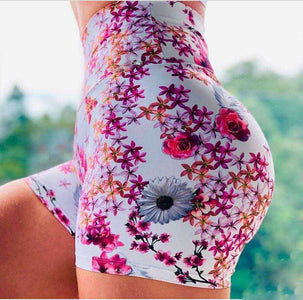 New High Waist Push Up  Fitness Yoga Running Gym Scrunch Butt Seamless Print Elastic Short Leggings