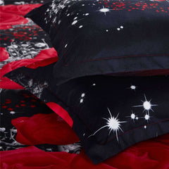Big Red Flowers Rose Black Luxury Bed Linen Duvet Cover Sets