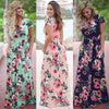 Women's Long Short Sleeve Bohemian Floral Printed Maxi Long Dress