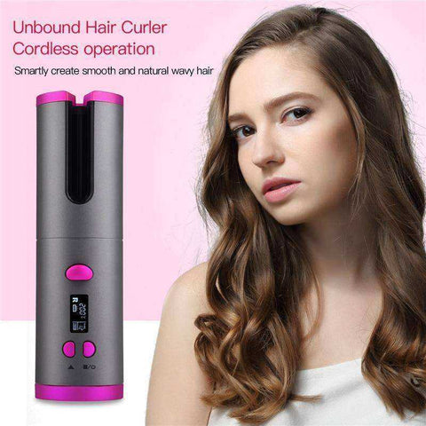 Image of Black-Pink Cordless Auto Rotating Ceramic Hair Curler USB Rechargeable