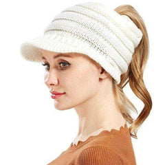 Ponytail Warm Knitted Beanie With Visor