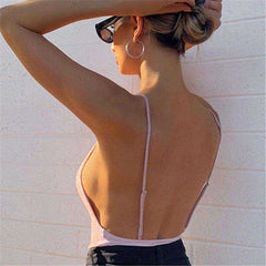 Tops Loose Spaghetti Straps Glitter backless female T-shirt