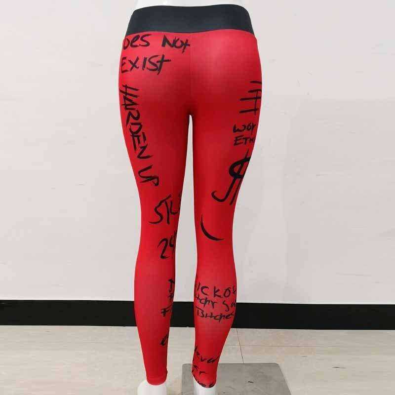 New  Writing Printing Put Hip Elastic High Waist Breathable Slim Leggings  For Women