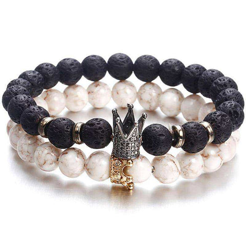 Image of Trendy Lava Stone Imperial Crown And Helmet Charm Bracelet