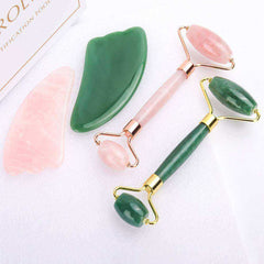 Rose Quartz Slimming Face & Jade Facial Massage Roller Stone Skin Massage Set Box