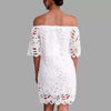 Women's Lace Crochet Boat Neck Off Shoulder Short Sleeve White Dress