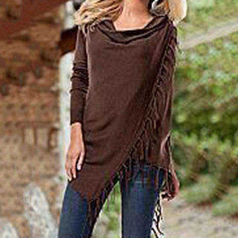 Image of Casual Loose Long Sleeve Knitted Tassel Cloak Cardigan Sweater