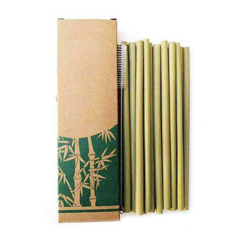 Image of Natural Organic Reusable Bamboo Straw Set with Straw Brush