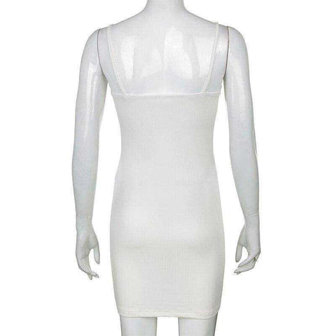 Image of Aesthetic White Mini Dress Spaghetti Strap Bow Ruched