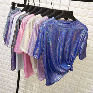 Shiny Loose Stylish Bright Silk T-shirt