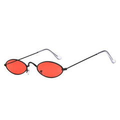 Small Oval Sunglasses Vintage Tiny Metal Frame Flat Lens