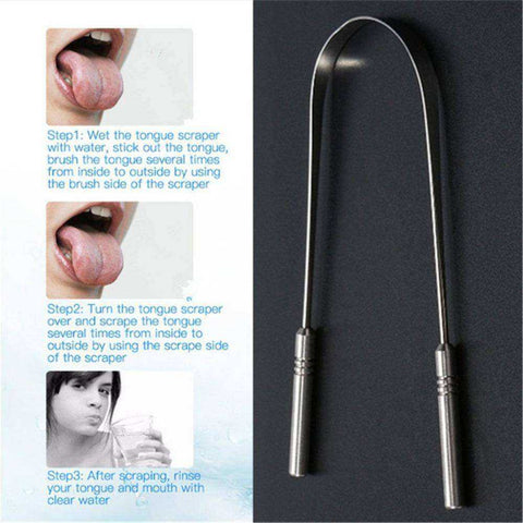 Image of Portable Stainless Steel Tongue Scraper Cleaner Brush