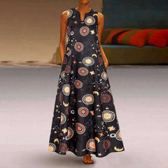 Casual Floral Printed Maxi Long Vintage Sleeveless Women Dress