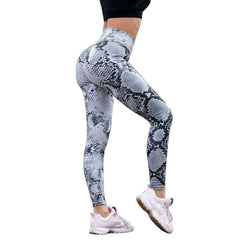 Women High Waisted Snake Print Bum Scrunch Leggings