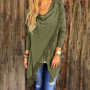 Casual Loose Long Sleeve Knitted Tassel Cloak Cardigan Sweater