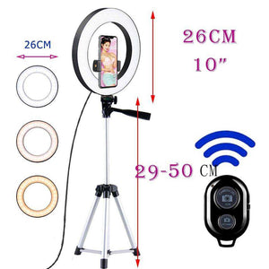 26cm Led Selfie Ring Light  Bluetooth Remote Lamp Photography Tripod Holder