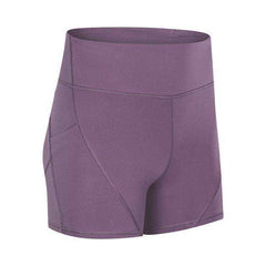 High Waisted Smooth Anti-sweat Plain Athletic Yoga Shorts with Two Side Pocket