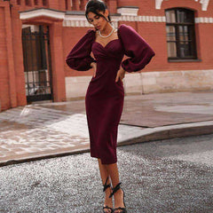 2021 Elegant Women V Neck Off Shoulder Bodycon Dress