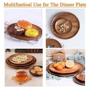 Round Solid Wood Plate Whole Acacia Wood Tableware Set