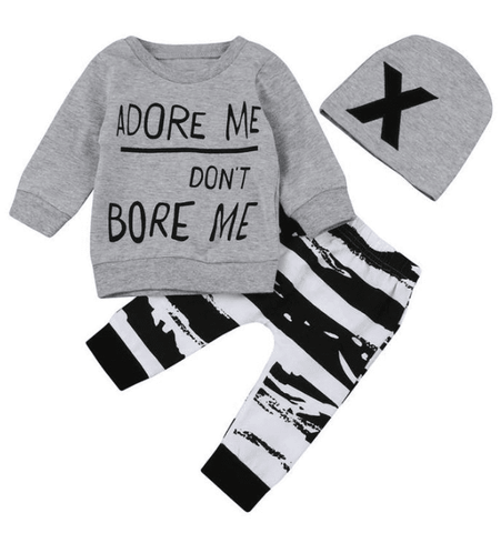 Image of Adore Me Don't Bore Me 3pcs Baby Toddler Outfit Hat
