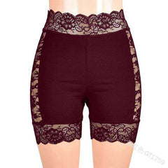 3XL Women High Waist Sexy Slim Lace Ruffles Cutout Short Leggings