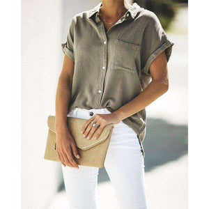 Summer Turn-Down Collar Short Sleeve Loose White Blouse