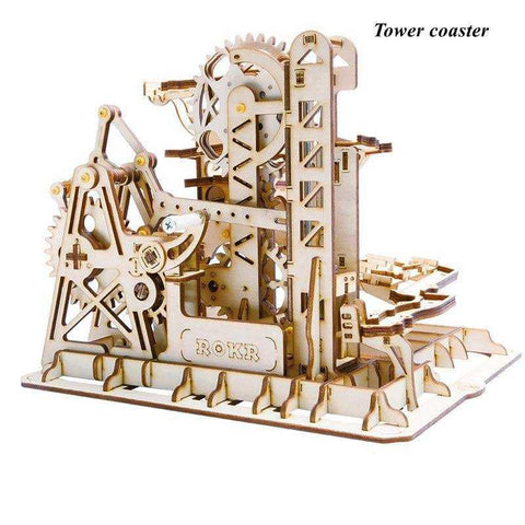 Image of Marble Run DIY Waterwheel Wooden Model Building Block Assembly Toy