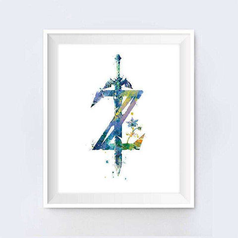Image of Abstract Watercolor Sword Gamer Breath of the Wild