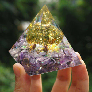 Tree of Life Pyramid Orgone Peridot With Charoite Natural Crystal Stones