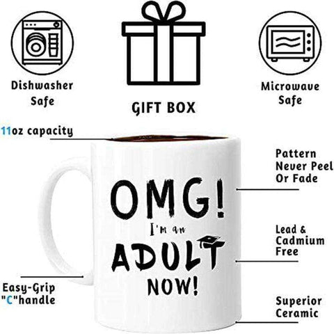 Image of OMG I AM AN ADUALT NOW! 2021 Graduation Gifts Eco Friendly Tea Beer Milk  Coffee White Ceramic Mugs