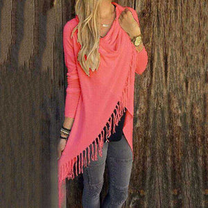 Casual Loose Long Sleeve Knitted Tassel Cloak Cardigan Sweater