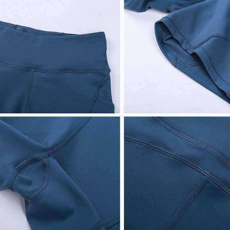 High Waisted Smooth Anti-sweat Plain Athletic Yoga Shorts with Two Side Pocket