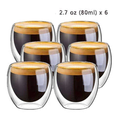 New 6Pcs 80ml 2.7oz Double Walled Heat Insulated Tea Coffee Cup