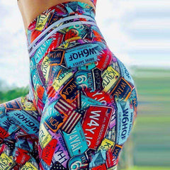 New Arrival Women High Waist Push Up Digital Print Stretch Fitness Workout Sport Leggings