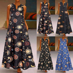 Casual Floral Printed Maxi Long Vintage Sleeveless Women Dress