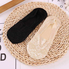 1/2 Pairs Women Girls Lace Flower Short Socks Anti-skid Invisible Ankle Sock Slippers
