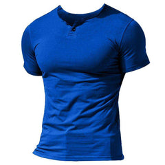 MUSCLE ALIVE Men's Short Sleeve Henleys  T-Shirt Single Button Placket