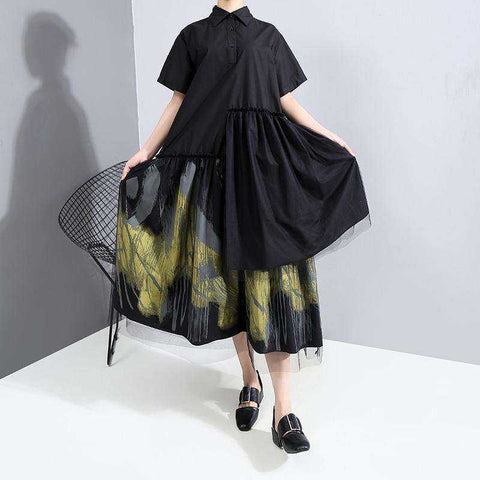 Image of Painted Style Women Black Long Shirt Casual Dress
