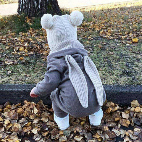 Image of Cutest Baby Warm Bunny Romper Long Ear Hooded Newborn Onesie