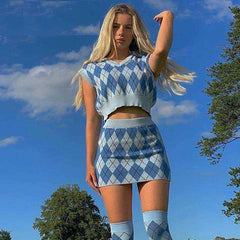 Aesthetics Tank Tops and Mini Skirt Suit Knitted E-girl Sleeveles