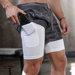 Camo Double-deck Quick Dry Fitness Workout Jogging Running Sport Shorts