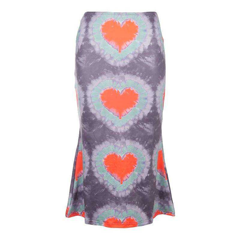 Women's Heart Print Loose Low Waist Package Hip Mid-Calf Skirts