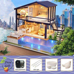 Unique Wooden Dollhouse With Furnitures For Children