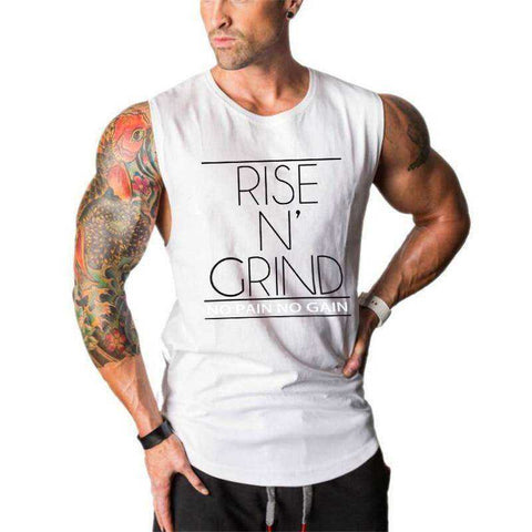 Image of Rise N Grind No Pain No Gain Aesthetic Bodybuilding Stringer Tank Top Apparel