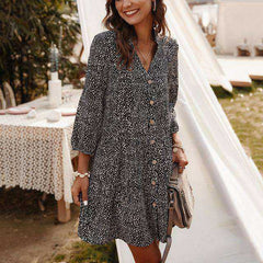 Floral Causal Loose Short Mini Dresses Three Quarter Sleeve Spring